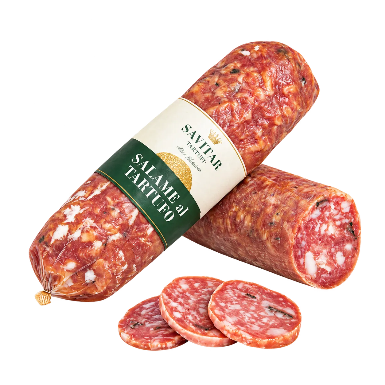 Salame al tartufo Savitar intero, tagliato e a fette
